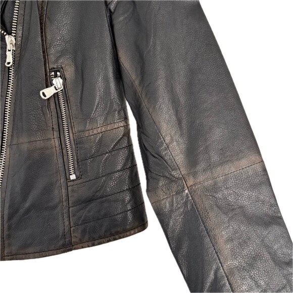 Bod & Christensen Genuine Leather Moto Jacket Zippers Classic Distressed Wm Sz L - Picture 8 of 11